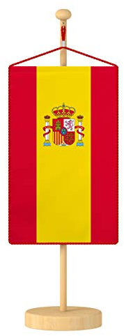 Vispronet® Tischbanner Spanien Nationalfahne Set ✓ Fahne & Ständer ✓ Kordel-Rand