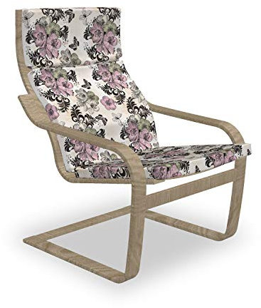 ABAKUHAUS Jahrgang Poäng Sessel Polster, Nostalgische Blumenmuster, Sitzkissen mit Stuhlkissen mit Hakenschlaufe und Reißverschluss, Mehrfarbig