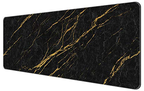 Dynippy Tapis de souris de jeu fin et étendu (80 x 30 x 0,2 cm) avec bords cousus Grand tapis de souris long XXL pour clavier et tapis de souris pour jeux vidéo, bureau et maison – Marbre noir