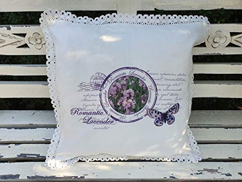 Arinosa Kissen Dekokissen Landhaus Lavendel Häkelbordüre 40x40 ungefüllt