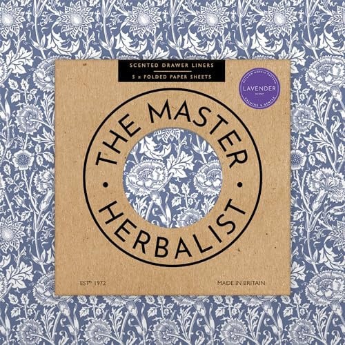 The Master Herbalist Forros perfumados para cajones con diseño de William Morris | Disponibles en Lavanda, sándalo, Rosa, Lirio y Lila | Paquete de 5 Hojas (Lavanda | Azul Real, Folded)