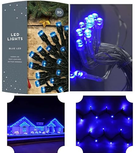 SRVertex 20x LEDs Christmas Tree Fairy Lights, 30CM Cable Wire, Blue Xmas String Lights Battery-Operated, Indoor-Outdoor Office Bedroom Party Area Wedding Decorations