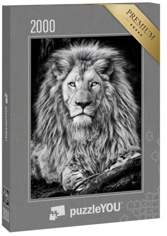 puzzleYOU: Puzzle 2000 Teile „Schwarz-Weiß-Bild eines Majestätischen Löwen“