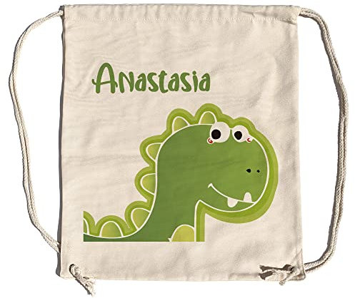 LolaPix Rucksack für Kinder, Kinder, Kordelzug, 37 x 44 cm, Tasche mit Kordeln, personalisierbar, verschiedene Designs, Gesicht, Dino Amigo