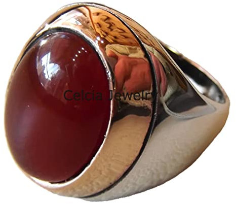 Karneol Natürlicher Edelstein Halbedel Herren Geschenk Ring, Reines 925 Sterling Silber Attraktiver Schmuck, Siegelring, Statement Ring (Karneol)