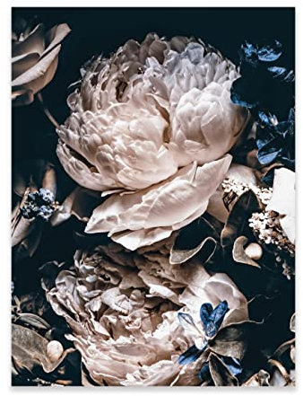 Poster Blumen Vintage Schwarz 70x100 cm Hochformat - OHNE RAHMEN XXL Groß Wandposter Kunstdruck Fotoposter Wandbild Wandbilder Wand Bild auf Poster Wohnzimmer Schlafzimmer Küche