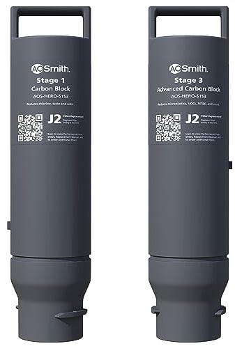 AO Smith Reverse Osmosis Water Filter Replacement Cartridges - Carbon Replacement Filters for AOS-HERO RO Filtration Systems - Reduce Chlorine & Other Contaminants from Drinking Water - AOS-HERO-S1S3