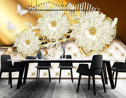 Papier Peint panoramique Papier Peint Fleurs Blanches 3D, 274 * 254cm Tableaux Muraux Photo Décoration Murale Salon Chambre