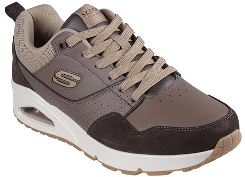 Skechers Herren UNO Retro One Sneaker, Brown Leather and Suede/Duraleather/Mesh, 42.5 EU