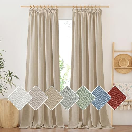 PONY DANCE Cortinas Salon Translucidas Cortinas de Lino para Riel con Ganchos Visillos Dormitorio 2 Piezas Cortinas Boho Cortinas Largas para Ventanas, 140x245cm(AnchoxAlto), Taupe