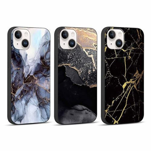 Foonary 3 Pack Print Phone Case Compatible with iPhone 14 Plus 6.7, Ultra Slim Fit Soft Silicone with Marble Design Aesthetics Pattern, Shockproof Bumper Protector Black Matte Cover