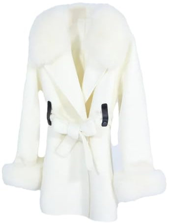 Damen-Wollmantel mit Gürtel, Jacken für den Winter, beige, 36