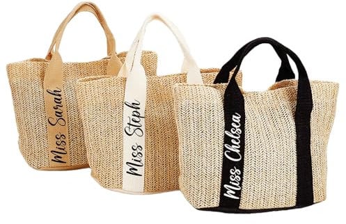 HDLOVE Personnalisés Femmes Sac Fourre-Tout En Paille Été Plage Poignées Avec Nom, Sac À Main Tissé, Sacs À Bandoulière Dac À Main Pour Les De Voyage, La Date Et Les Vacances