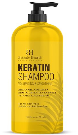 Botanic Hearth Keratin Shampoo For All Hair Types, 473 ml | Enriched With Argan Oil| Collagen & Biotin Helps Strengthen | Damaged and Color-Treated Hair Sulfate Free | For Men & Women