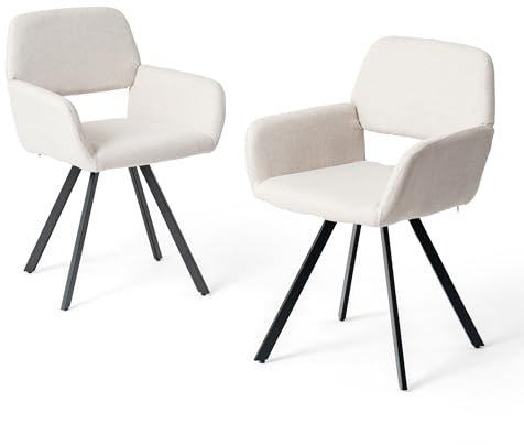 FurnitureR Drehstuhl Esszimmerstühle 2er Set, Elegante Küchenstühle mit weichem Stoffsitz und Metallfuß für Esszimmer Küche, Beige