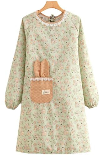 Vobumix Long Sleeve Apron Canvas Painting Apron Cute Work Apron Kitchen Cooking Supplies for Home Kitchen Restaurant Coffee Shop