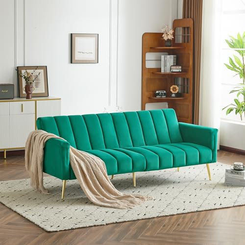 LAKFEW Faltbares Sofa Sofabett, Schlafsofa mit Hilfsfuß, Zwei-Personen-Sofa mit Schlaffunktion und Sessel, für Wohnzimmer, Schlafzimmer, 183X76X75 cm, Grün