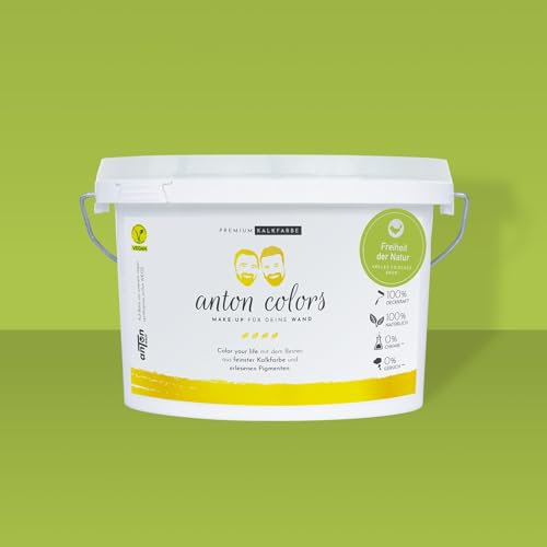 Anton Colors | Premium Kalkfarbe | Freiheit der Natur (helles frisches Grün) | deckt beim 1. Anstrich | Wohngesund & Atmungsaktiv | 17-20m²