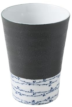 Asayu Japan Ceramic Tea Cup 310ml, Japanese Yunomi Mug, Made in Japan, Microwave and Dishwasher Safe for Green Tea, Coffee and Hot Beverages - Black x White