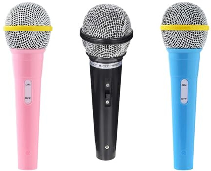 3 pièces MicrophoneJouetPlastique,Microphone en Plastique,Microphone ModèleFaux,Fauxaccessoiresdemicrophone,FauxMicrophone Jouet Simuler,pour Les Spectacles,Les scènes,etc.(Bleu + Rose + Noir)