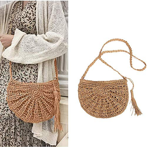 Integrity.1 Stroh Crossbody Tasche, Stroh Tasche, korbtasche, Sommer Strand Geldbörse zum Reise Täglicher, Gebrauch Beige