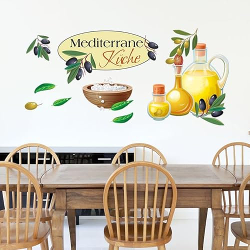 Wandtattoo Küche Mediterran Oliven, Küchentattoo Aufkleber Set / 150x57cm