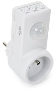Perel Prise intermédiaire avec Interrupteur crépusculaire, programmable, Angle de détection 160°, 9 m, 230 V, 1.5 A, 300 W, Terre française Type E, Blanc