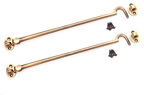 Infinity Decor Pack of 2 12 300mm Brass Cabin Hook & Eye Weatherproof Silent Door Swivel/Catch/Latch/Lock for Window, Garden, Garage, Gate in Antique Finish for Internal & External use