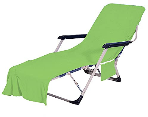 FANSU Einfarbig Schonbezug für Gartenliege Frottee Liegenauflage Garten Sonnenliege Handtuch mit 2 Taschen Stuhl Strandtuch für Schwimmbäder, Strände, Gartenhotels (75x210cm,Grün)