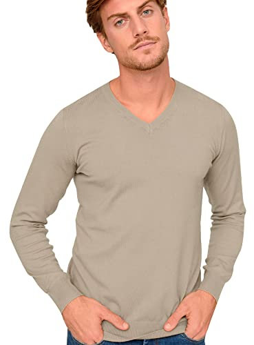 DOUBLE M Jersey Hombre Cuello Pico, Suéter para Hombre, Básico, Tallas S,M,L,XL,XXL, para Todos los Días, Kaki.