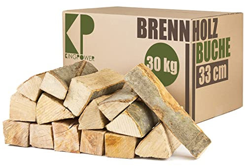Buche Brennholz 33 cm Kaminholz 30, 60 oder 90kg für Kaminofen Lagerfeuer Feuerschale Ofen Grill Buchenholz kammergetrocknet ofenfertig Holzscheite Kingpower, Menge:30 kg