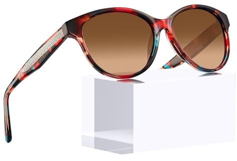 CARFIA Polarisierte Sonnenbrille für Damen, Italien Handgefertigter Acetat Rahmen mit Geprägtem Muster Drahtkern CA5396