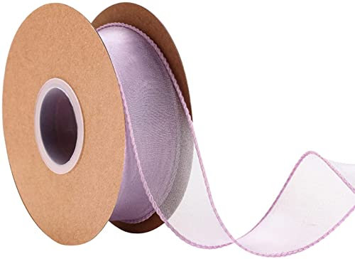 IHKFILAN 38 mm Drahtband zum Verpacken von Geschenken, Organzaband für Hochzeit, Geburtstag, Valentinstag, Weihnachtsdekoration, Chiffon-Bastelband für Haarsträuße (Helles Lila, 10 Yards)