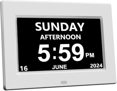 CAZOKASI Clock With Day And Date For Elderly Calendar Digital Alarm Options, Level 5 Auto Dimmable Display,Extra Large Impaired Vision(No Power adapter)