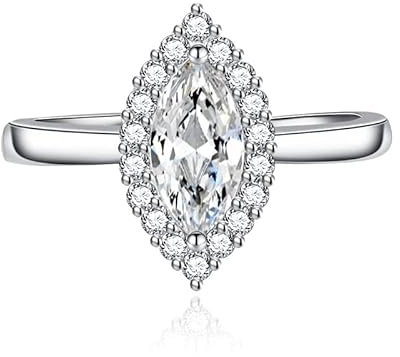 Whoiy Bague en Argent Reglable Bague de Fiancaille Diamant Femme Blanc Marquise Diamant Alliance Promesse