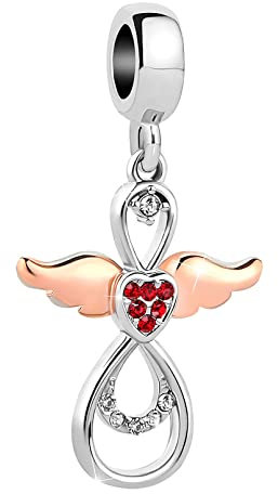 LSxAB Ciondolo a forma di angelo custode, in oro rosa, compatibile con braccialetti Pandora, Rame, Nessuna pietra preziosa