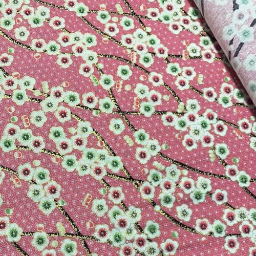 Jukway Tissu au mètre Coton, 100x145cm, Tissus 100% Coton, Motif Fleurs dorées bronzantes Tissus pour Couture, Quilting, Artisanat, Rideaux, Nappes, Décoration d'intérieur (Rose, Fleur de Prunier)