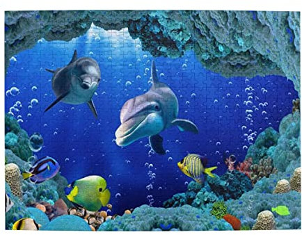 3D Unterwasserwelt Fisch Delphi Holzpuzzle 500 Teile, personalisiertes Bilderpuzzle für Erwachsene Teenager