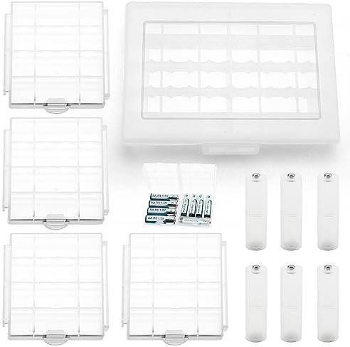 5 PCS AA/AAA Battery Storage Box Sets, KUOQIY Multifunctional Plastic Battery Case Holder, with 6 PCS AAA to AA Battery Adapter Converter, for Storing and Protecting AA and AAA Batteries (4 +10 Cells)