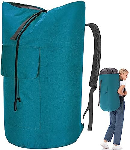 Wäschesack Reise Schmutzwäsche XXL 115 Liter, Wäschebeutel mit 2 Gepolsterte Schultergurte, Wäschetasche Faltbare Aufbewahrungsbeutel Kleidung Tasche, Seesack Rucksack (Türkis)