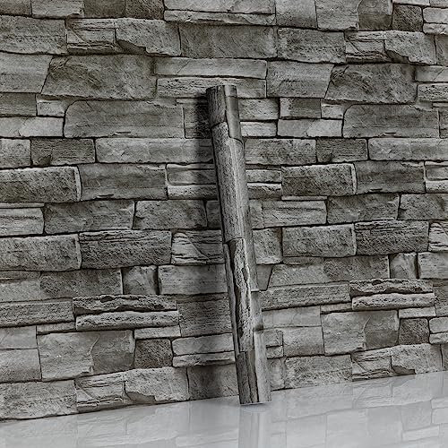 Hode Vinilo Adhesivo Muebles 44x600cm Ladrillo Gris Oscuro Papel Pintado Adhesivo Piedra Óptica para Pared Cocina Salón Chimenea