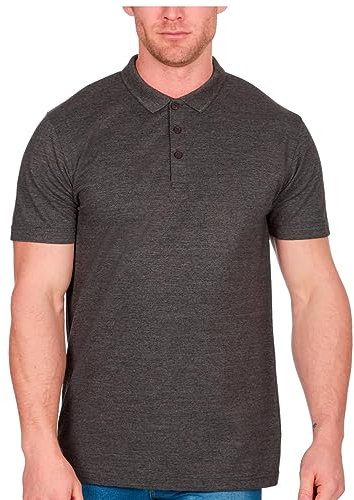 Mens Polo Shirt Short Sleeve Top Plain T Shirt Casual Work Golf Tee Pique Basic (Charcoal, M)