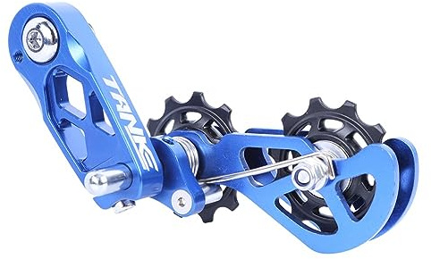 Tendeur de chaîne à vitesse unique, ajusteur de tension de chaîne de vélo en alliage d'aluminium, guide de chaîne réglable pour VTT, vélo de route, vélo - Bleu