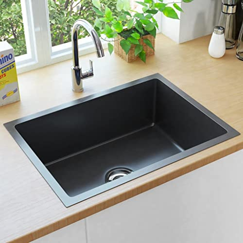 AUVYI Handgefertigte Küchenspüle Schwarz Edelstahl 59x44x20cm Spüle ohne Unterschrank Ausgussbecken Spülbecken Kitchen Sink Küchenspülen Waschbecken Arbeitsplatte Küche Küchenarbeitsplatte