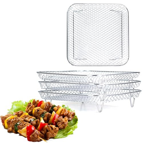 Melearch 3 Pezzi Accessori Friggitrice ad Aria da 7,8 Pollici, Griglia in acciaio inox impilabile, Accessori Quadrati per Friggitrice ad Aria, Adatto al forno e alla lavastoviglie