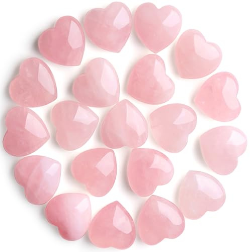 GUJOXILA 20pcs Rosenquarz Herz Aus Stein Heilung Kristall Set Edelsteine | Poliert Handgeschnitzt Meditation Chakra Reiki Energieausgleich Balancing Liebe Mama Glücksbringer Geschenk 20mm