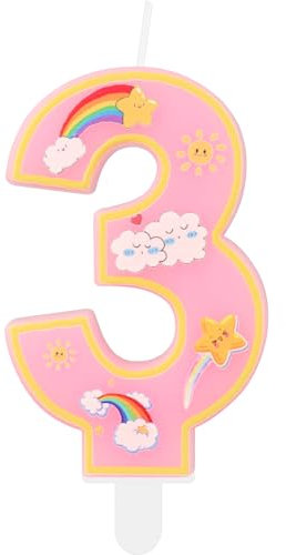 Rainbow Number Birthday Candles, Pink Number 3 Candles, Cartoon Theme Birthday Candles, Girls Boys 3rd Birthday Decorations, Rainbow Cake Candles Cake Toppers for Boys Girls Birthday Party Decorations