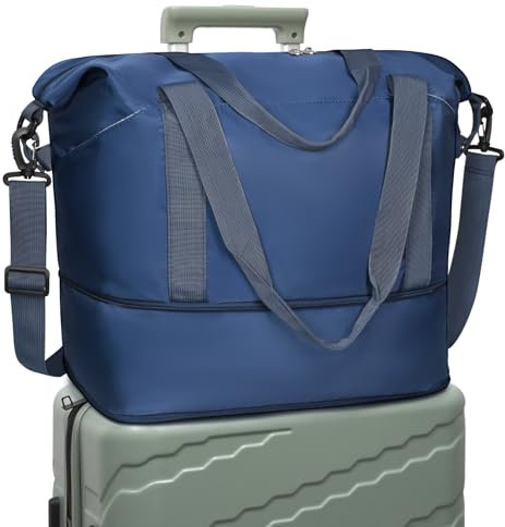 DMluna wasserdichter Reise-Seesack - Tragetasche, Sporttasche, Schultertasche - Wochenendtasche für Damen und Herren - Krankenhaus-Tasche - Erweiterbar mit Trolley-Ärmel und Nasstasche, Marineblau