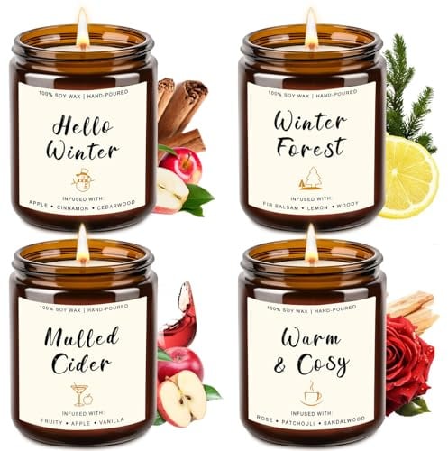 Yinuo Candle Winter Gift Set, 4 Pack Soy Scented Candles for Women