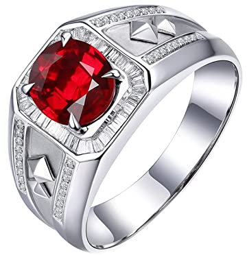 KnSam Echter Goldschmuck, Ring Für Herren Schmuck 18 Karat Weißgold, Linie Design Ring Gold Herren 1.01ct Labor Erstellt Rubin mit Diamant, Partner Geschenke, Weiß Gold, Gr.54 (17.2)